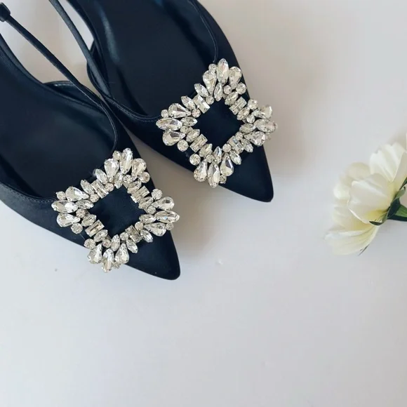 Target A New Day Elegant Black Slingback Heels Embellished Buckle - Picture 5 of 7